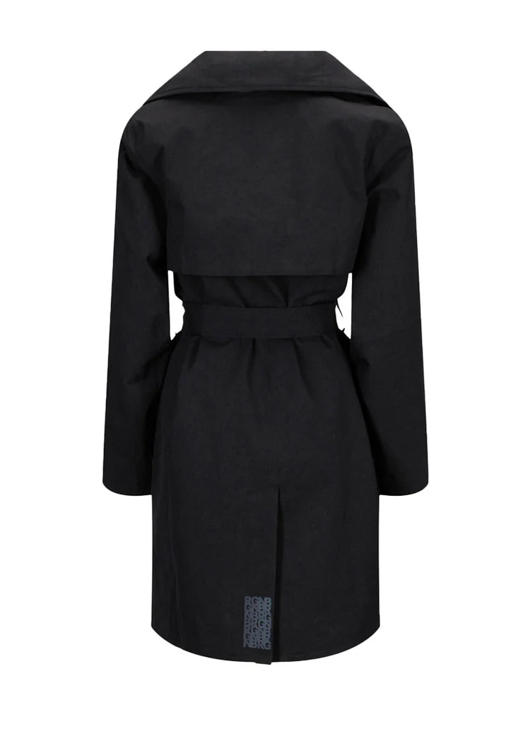 short black waterproof trench coat rear view