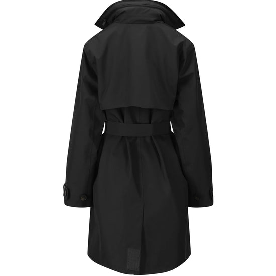 Short black trench coat which is waterproof and windproof rear view 