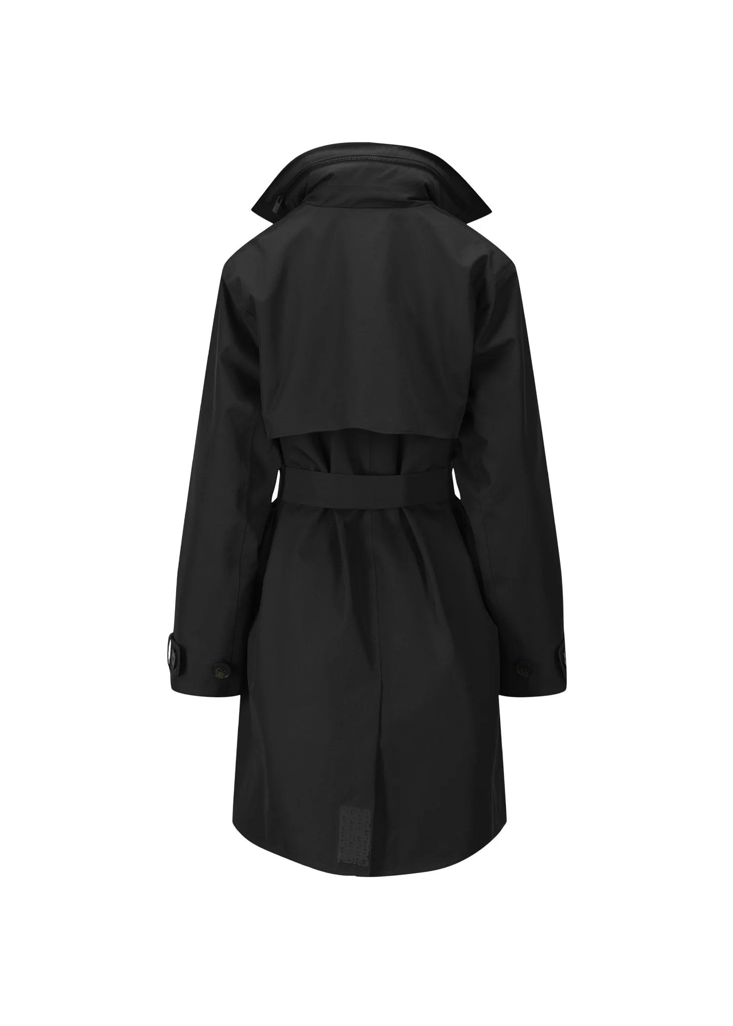 Short black trench coat which is waterproof and windproof rear view 