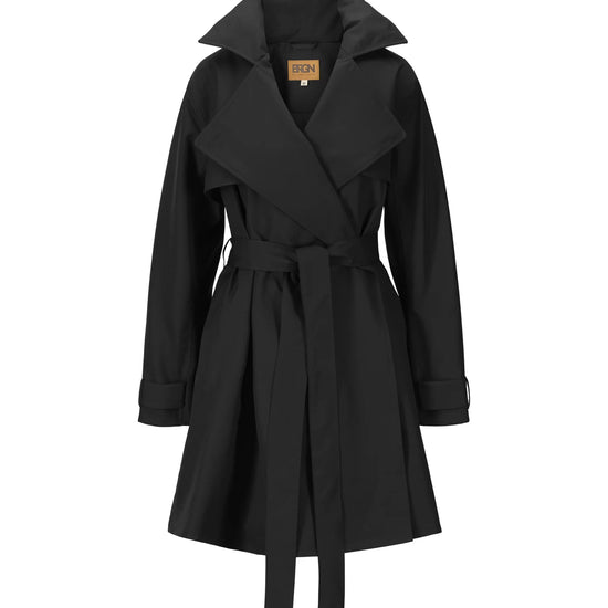 Short black trench coat which is waterproof and windproof