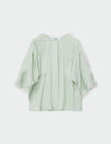 mint round neck boxy blouse with wide sleeves and fringe detailing 