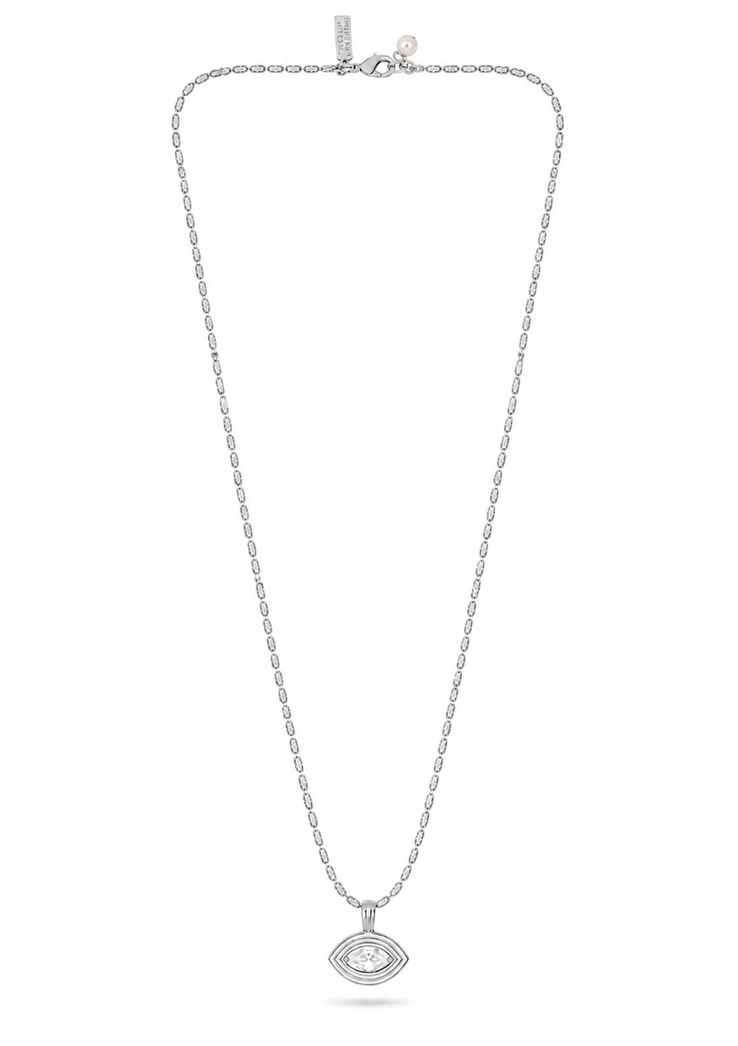 Silver ridged CZ stone eveil eye necklace
