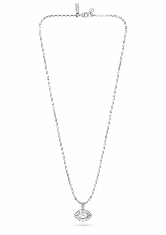 Silver ridged CZ stone eveil eye necklace