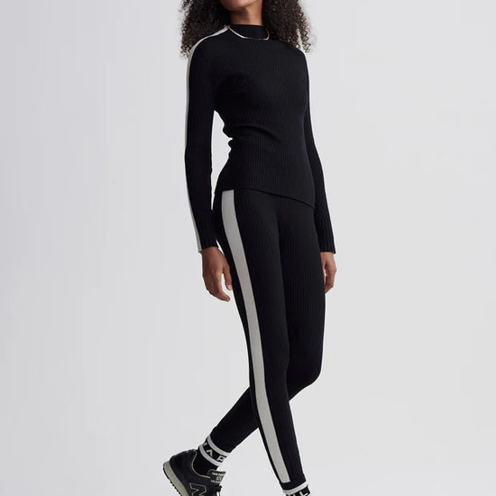 black ribbed leggings with white stripe on side 