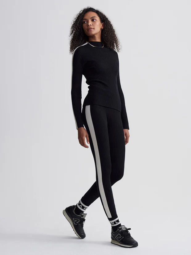 black ribbed leggings with white stripe on side 