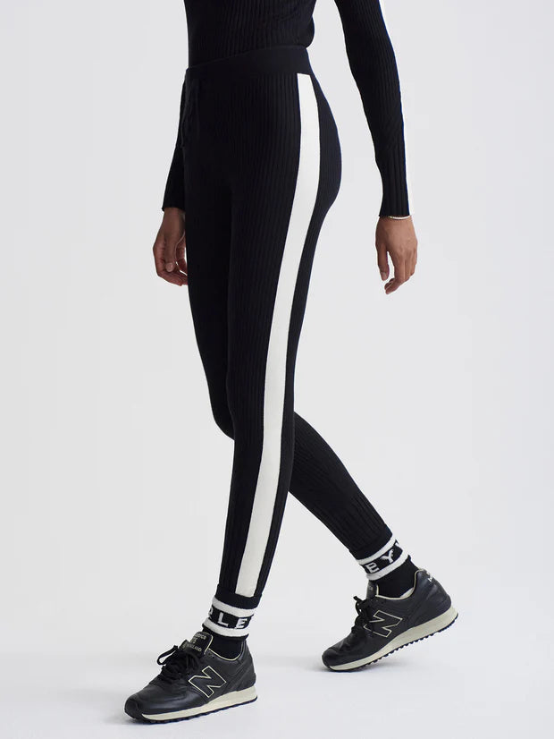 black ribbed leggings with white stripe on side side view 