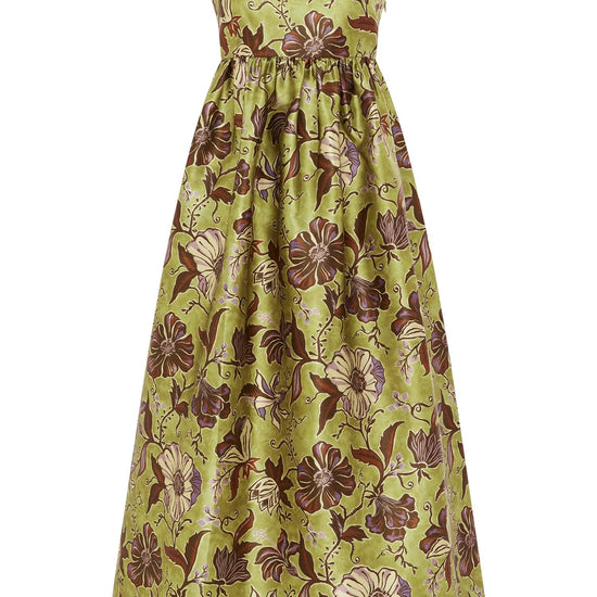 spaghetti strap mid length floral green dress from alemais