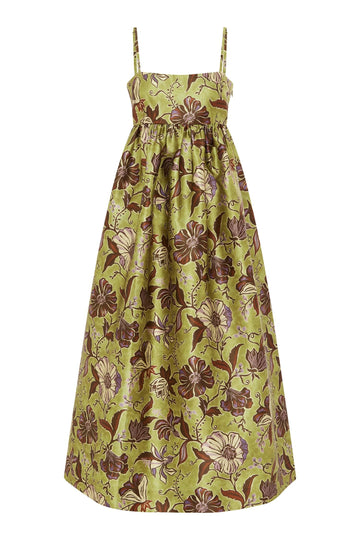 spaghetti strap mid length floral green dress from alemais