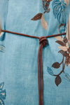 Close up of tie detail and print of linen dress from Alemais