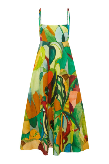 Linen limeited edition dress in green jungle print from Alemais