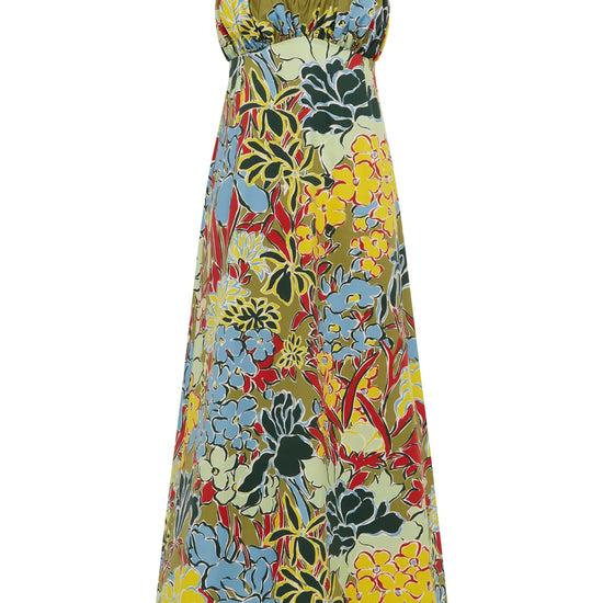 Colorful floral dress with thin straps on a white background from Alemais