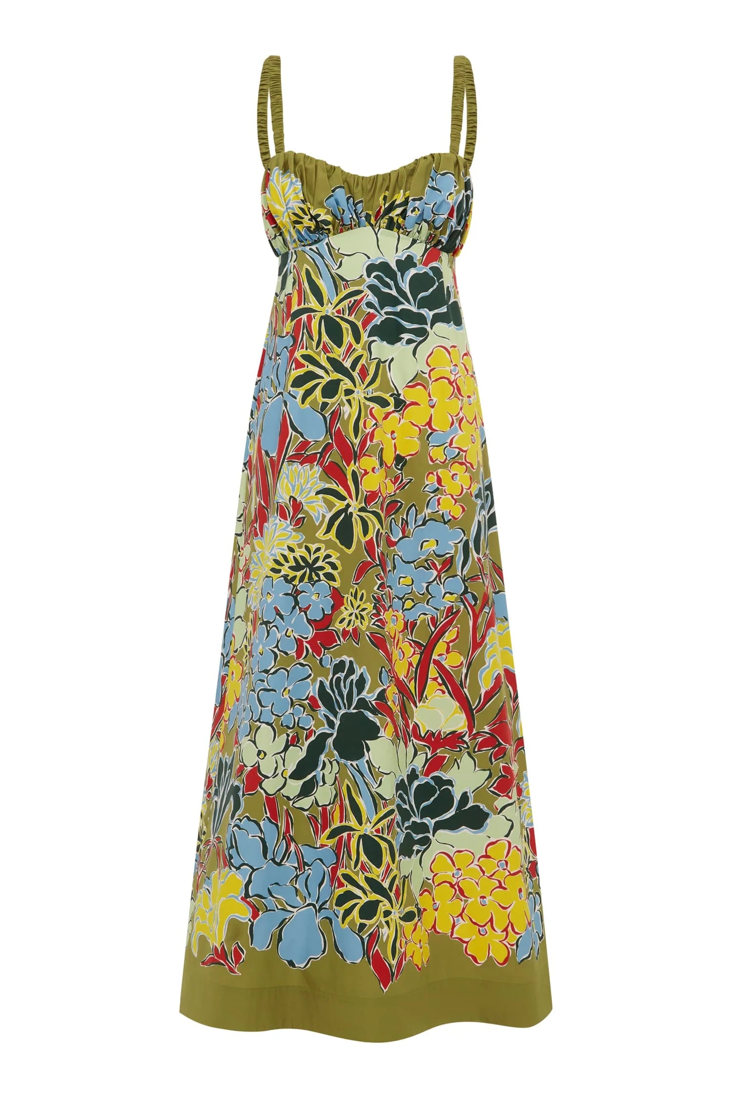 Colorful floral dress with thin straps on a white background from Alemais