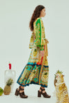 vibrant print silk shirtdress with balloon sleeves and tiered skirt  side view 