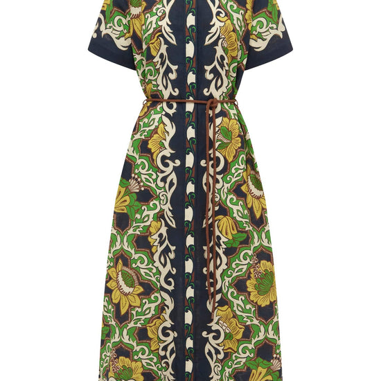Button through printed linen shirt dress from Alemais