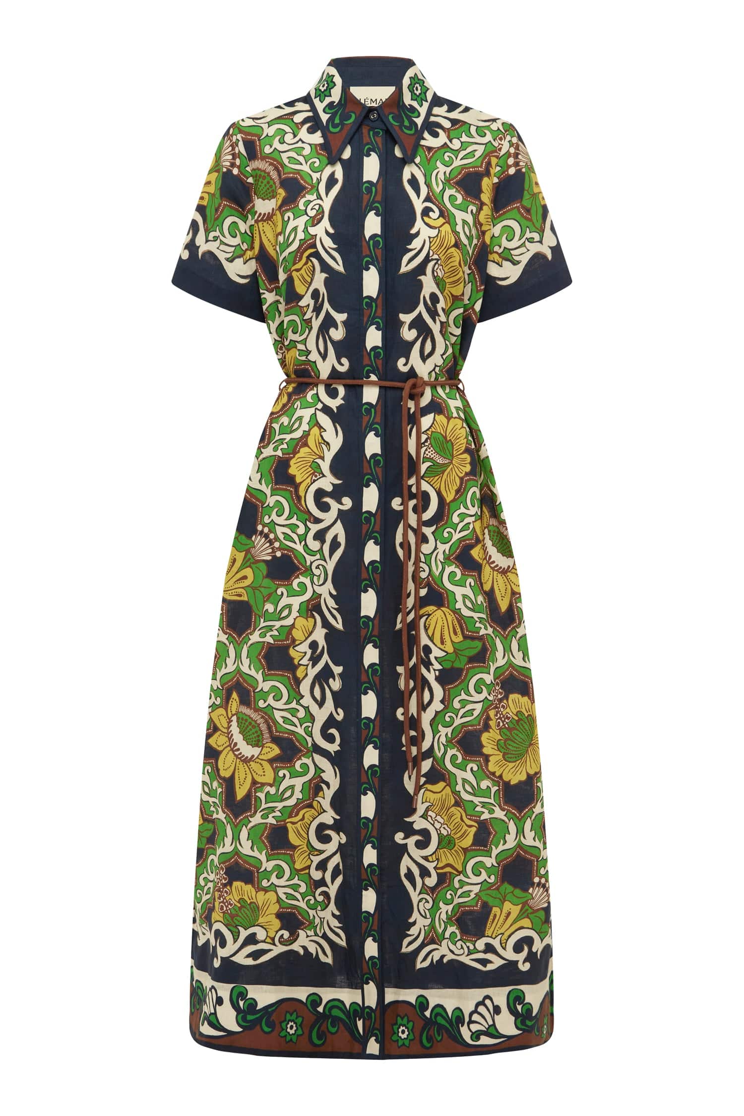 Button through printed linen shirt dress from Alemais