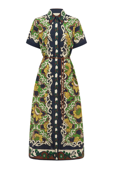 Button through printed linen shirt dress from Alemais