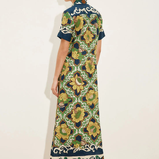 Rear view of linen shirt dress from Alemais