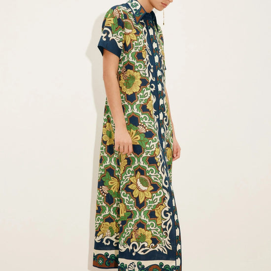 Model shot of linen maxi dress from Alemais