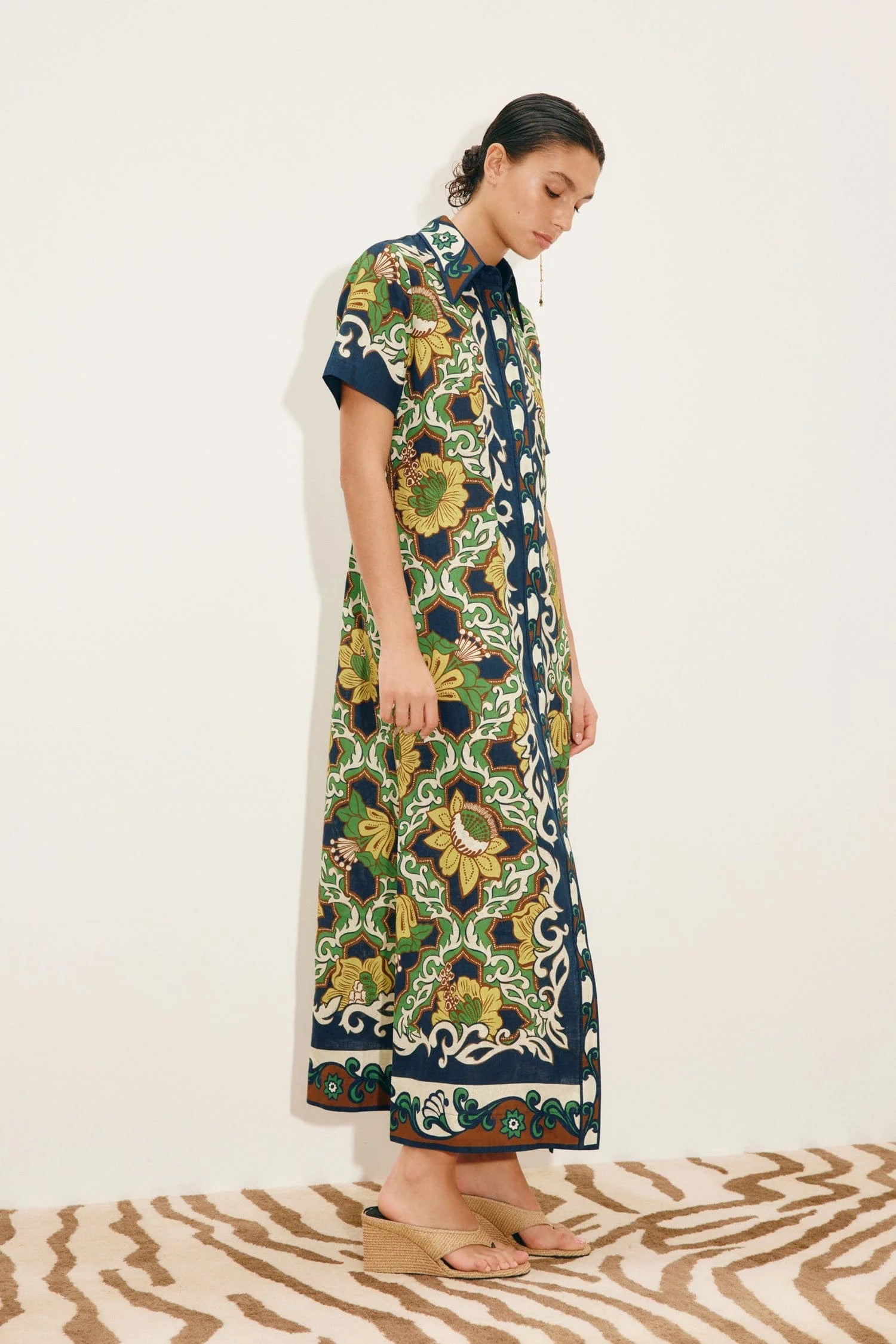 Model shot of linen maxi dress from Alemais