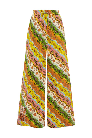 Colorful patterned pants on a white background