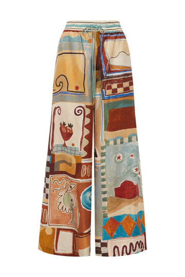 silk wide leg trousers with elasticated waistband and vibrant multi print from alemais