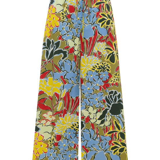 Colorful floral-patterned pants on a white background from Alemais