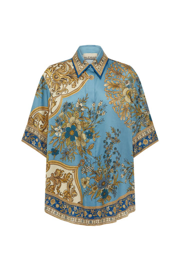 Decorative shirt with floral and baroque patterns on a white background