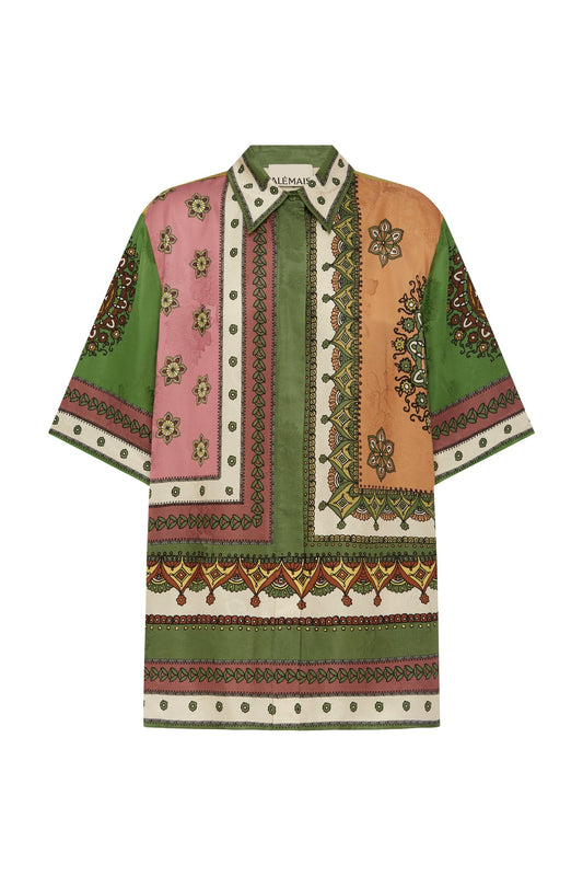 short sleeve colourful shirt with concelaed placket and vibrant print from alemais
