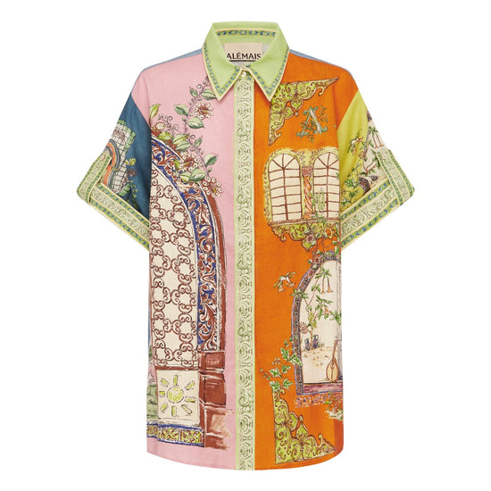 vibrant short sleeved shirt with point collar and turn up hem sleeves 