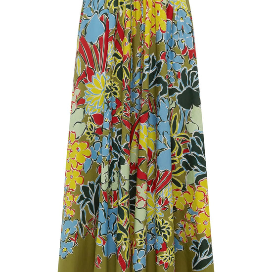 Colorful floral-patterned skirt on a white background