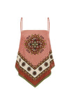 pink scarf style top with indie print and spaghettie straps from alemais