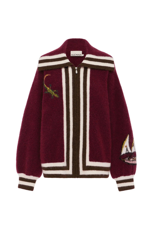 Oversize mohair blend cardigan with oversize collar and zip fastening from Alemais