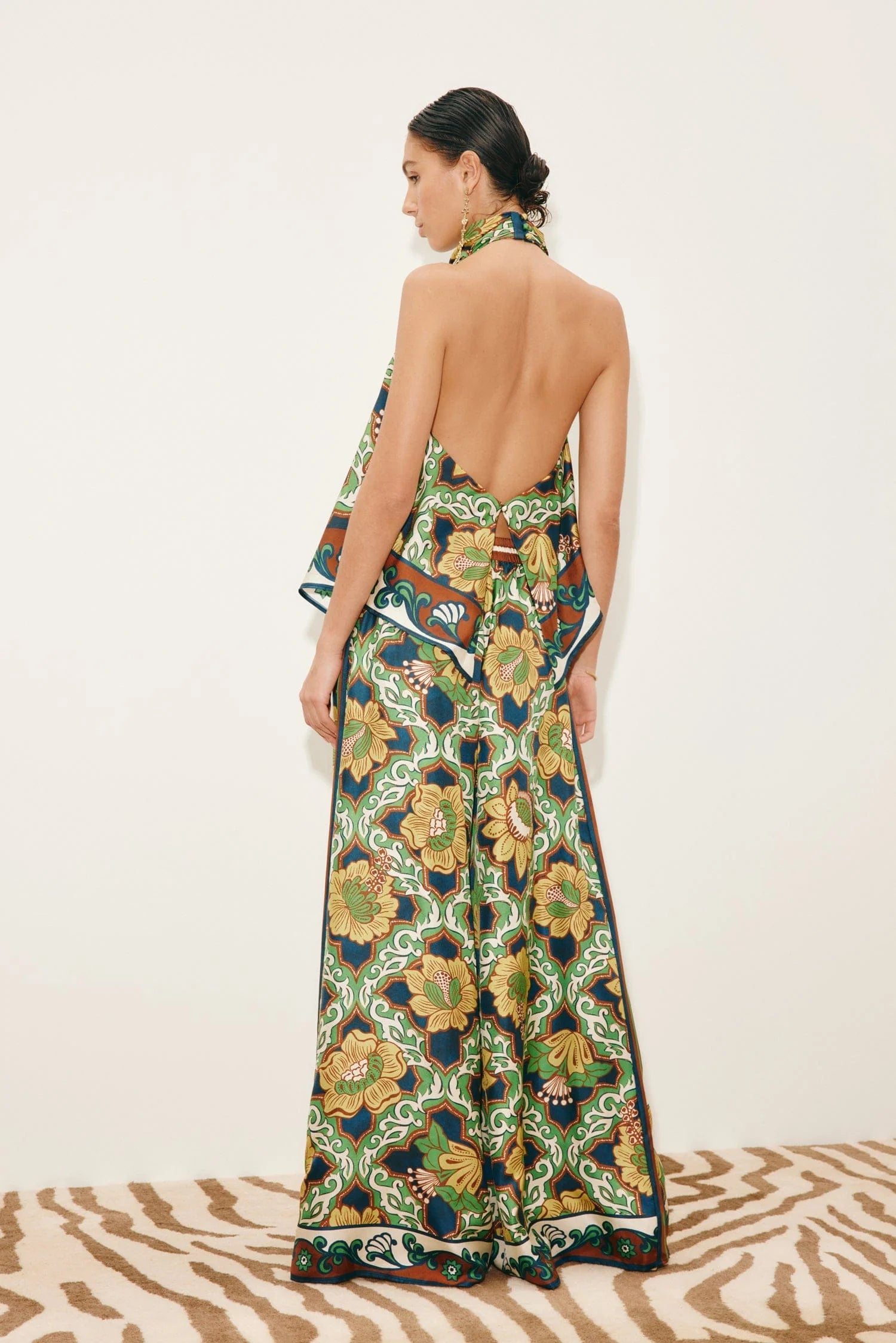 Rear view of scarf style silk top