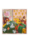 Colorful patchwork scarf with floral and abstract patterns by Alemais on a white background