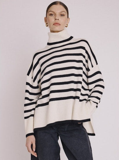 Black and off white stripe knit