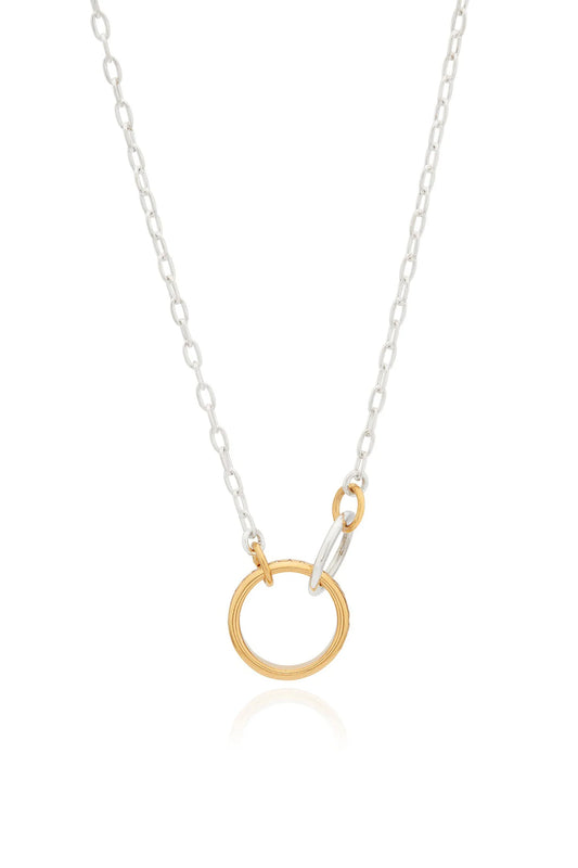 silver and gold circle necklace from anna beck front view