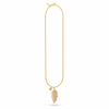 gold chain necklace with a smokey quarts stone leaf pendant on the necklace