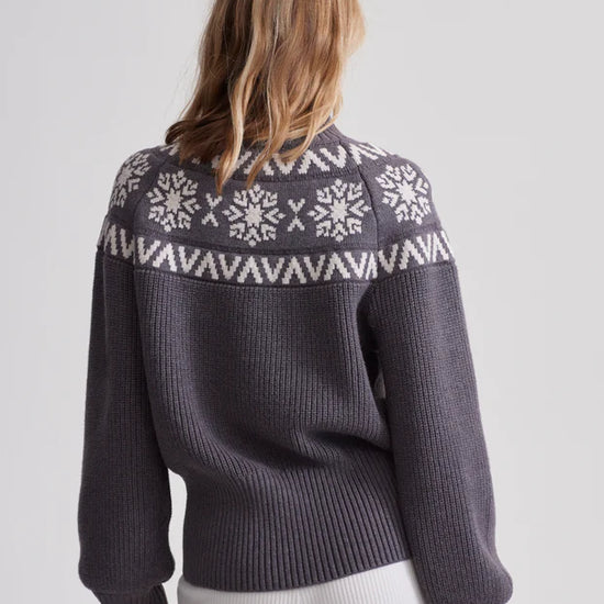 grey fairisle ribbed jumper with turtle neck rear view 