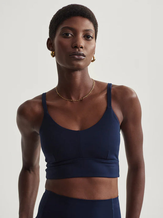 dark navy sports bra with spaghetti straps 