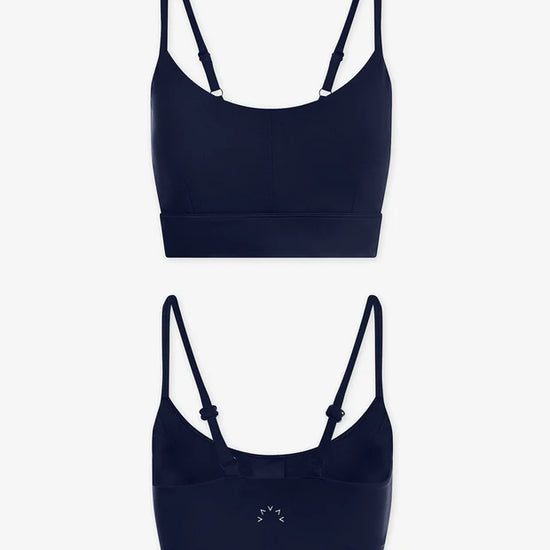 dark navy sports bra with spaghetti straps 