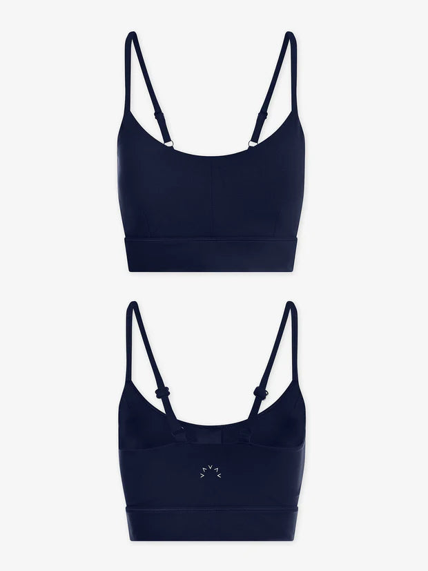 dark navy sports bra with spaghetti straps 