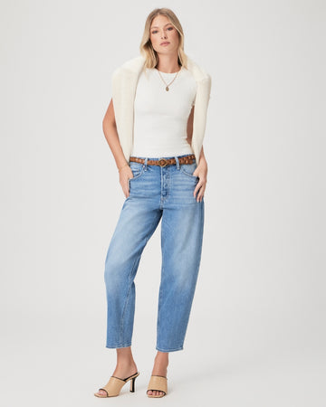 Light wash distressed barrel cropped jeans 