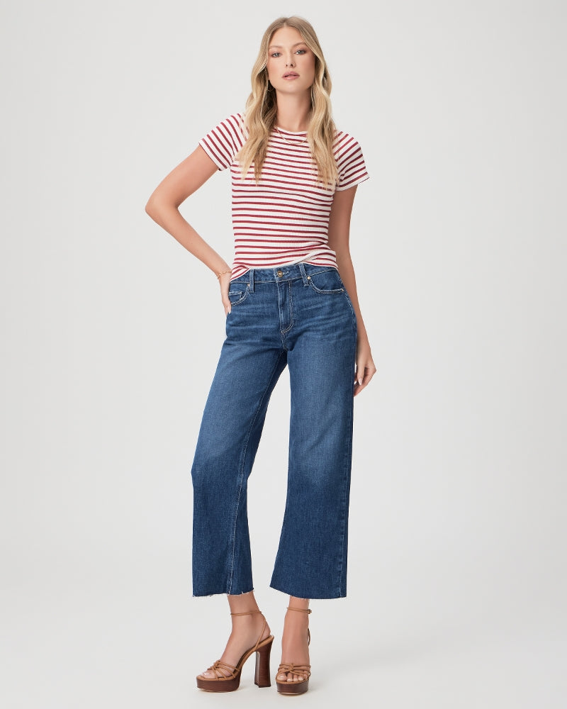 Cropped mid wash jeans with a slim wide leg