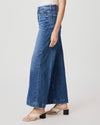 Ankle length mid wash wide leg jeans