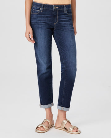 Cropped slim boyfriend jean with whiskering in dark navy