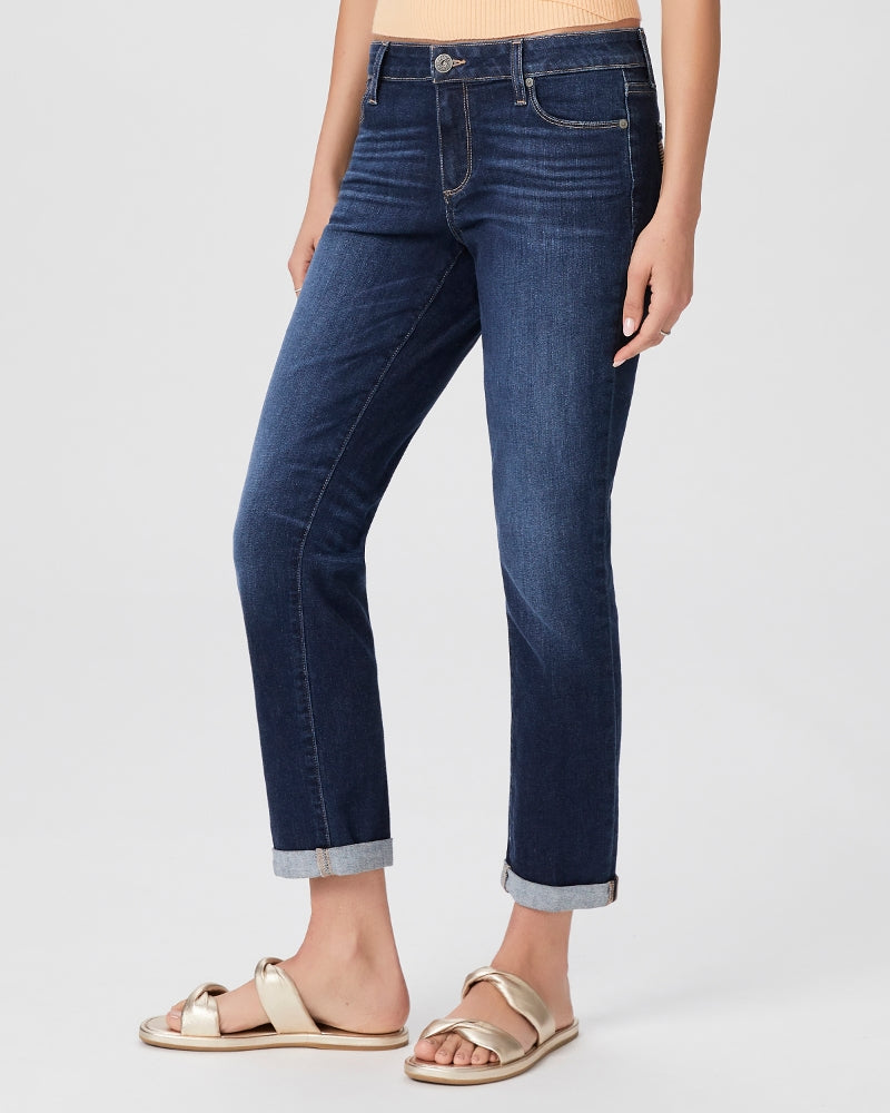 Cropped slim boyfriend jean with whiskering in dark navy