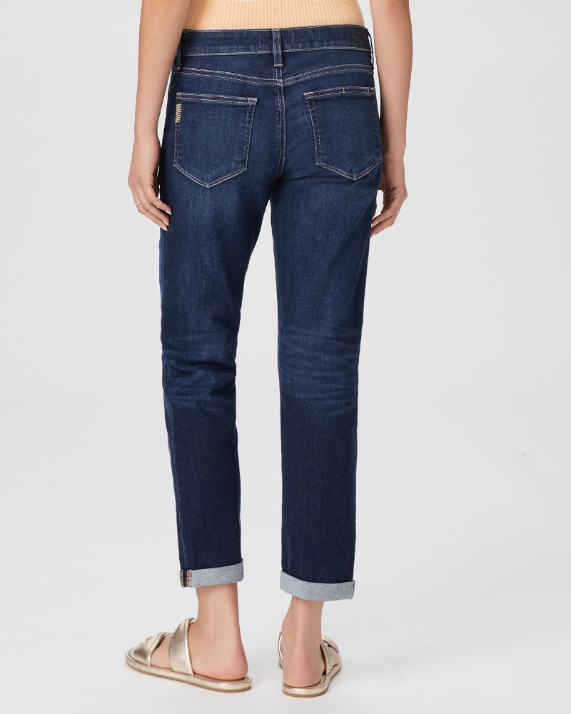 Cropped slim boyfriend jean with whiskering in dark navy