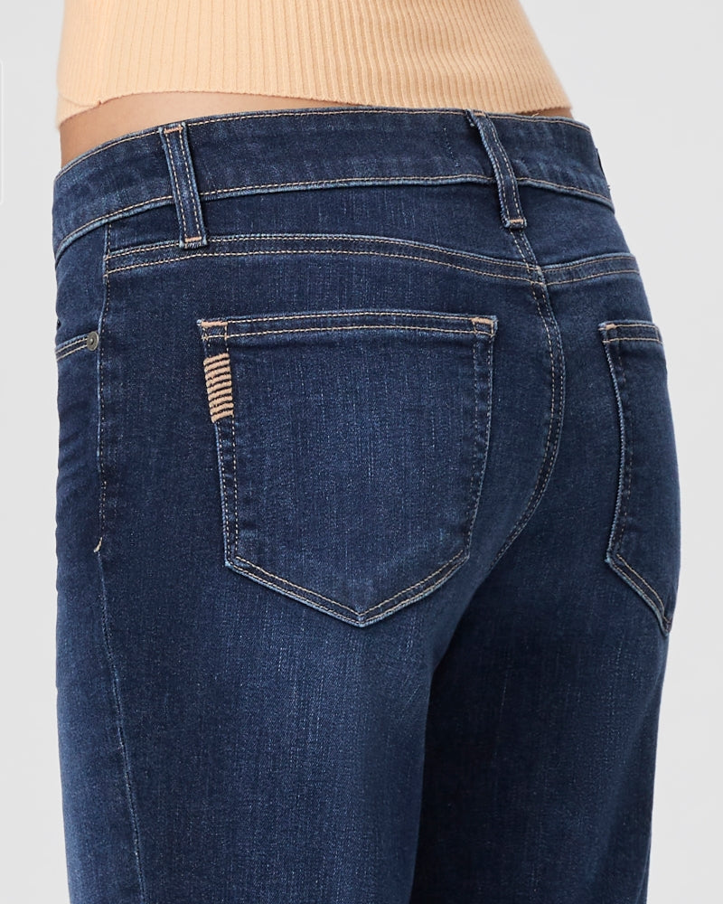 Cropped slim boyfriend jean with whiskering in dark navy