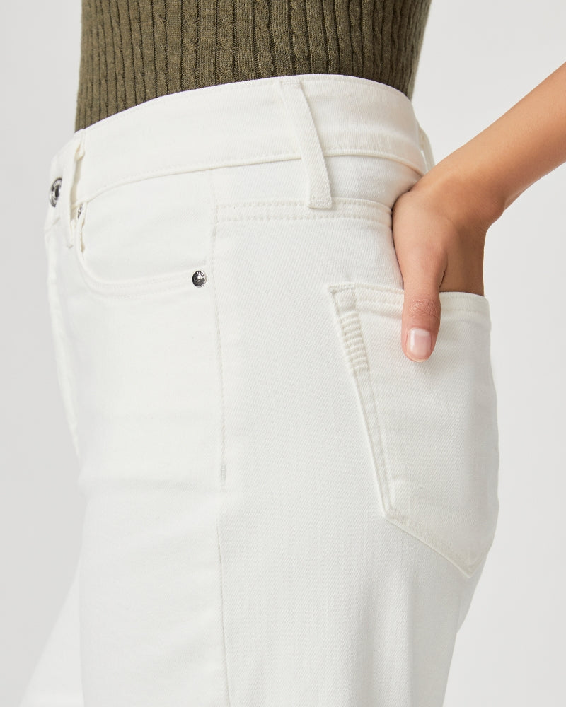 Straight leg wide cropped ecru jeans cut with a high waist