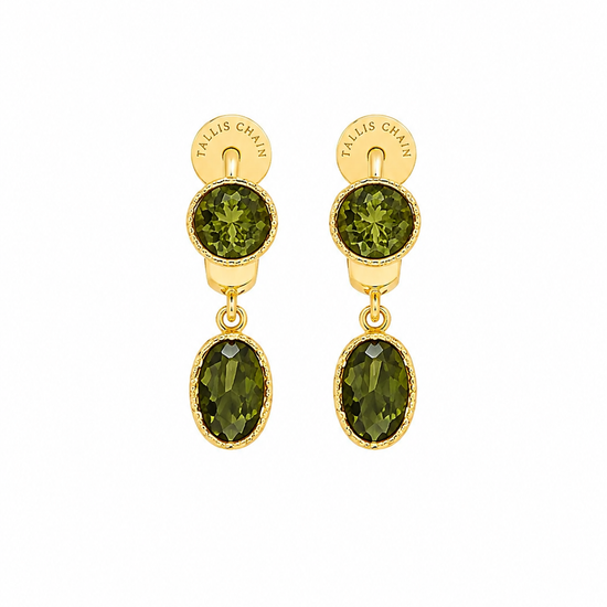 flat lay of green stud dangle earrings